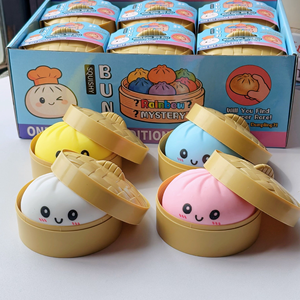 Funny Dumpling Squeeze Toy With Bamboo Steamer Soft TPR Dough Ball Decompression Fidget Squeeze Toy
